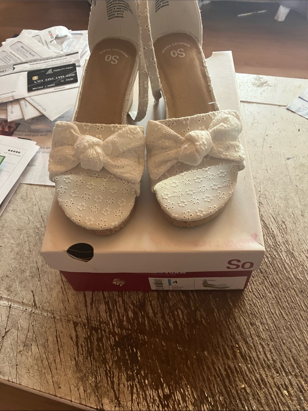 SO White Eyelet Bow Platform Sandals for Kids